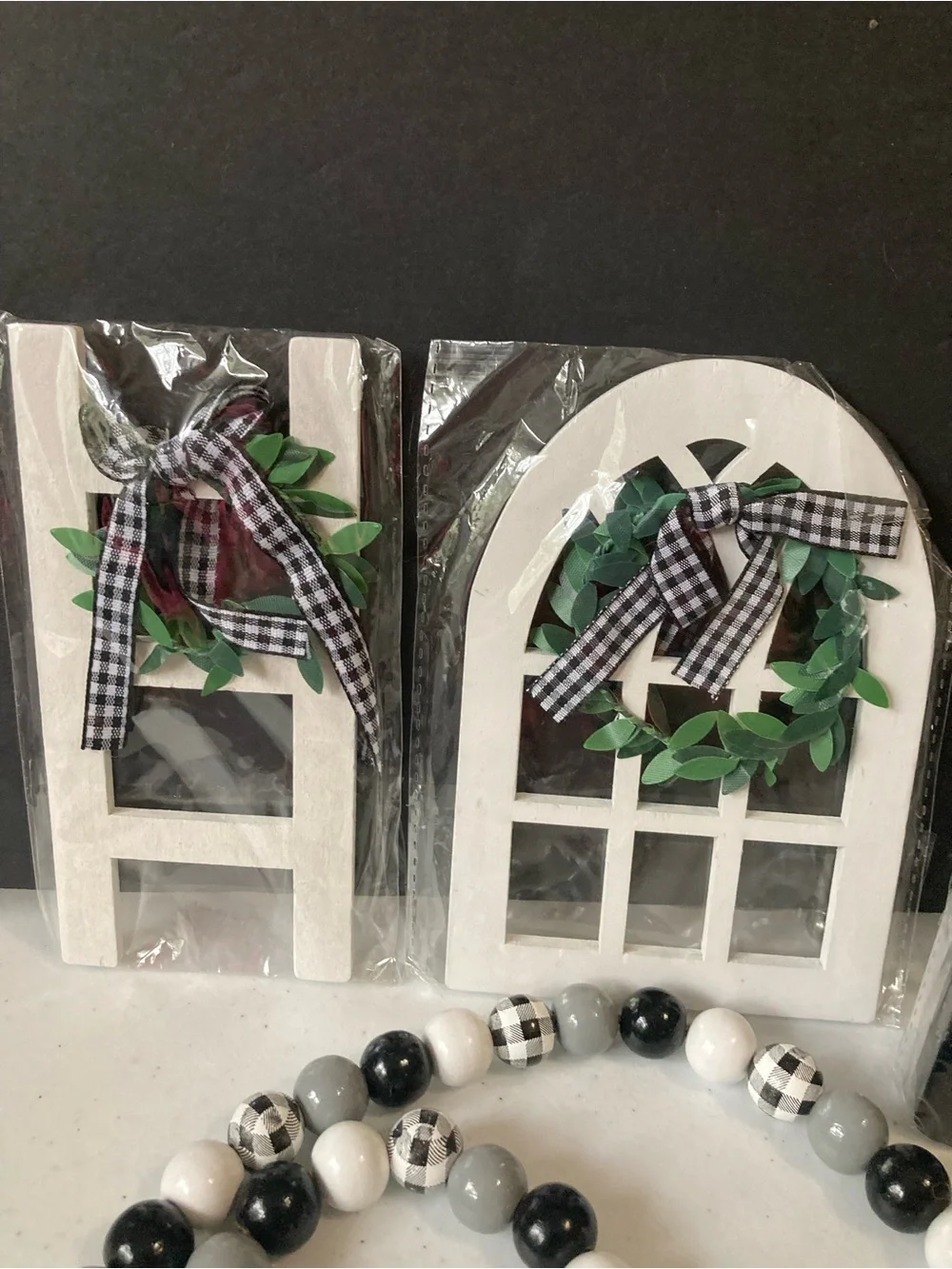 Farmhouse Black & White HOME Bead Garland with Tassel - Shelf Decor Cottagecore